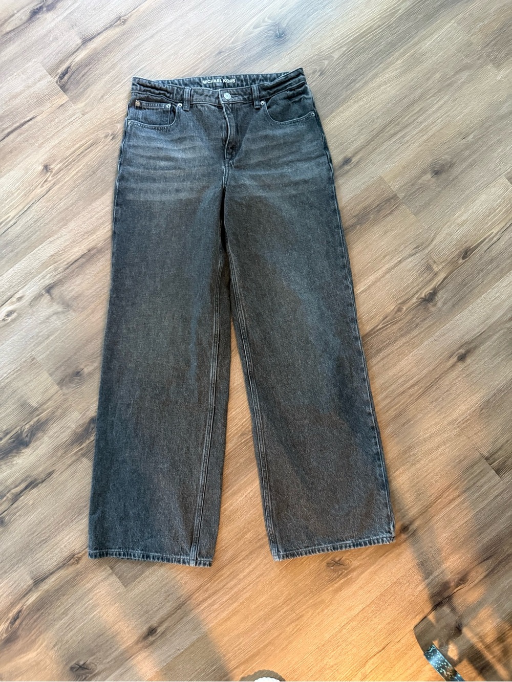 Michael Kors High-Rise Wide-Leg Jeans in Washed Black